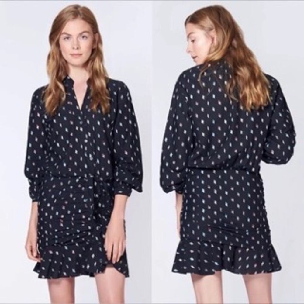 Veronica Beard Navy Polka Dot Ruffle Mini Dress Size 10